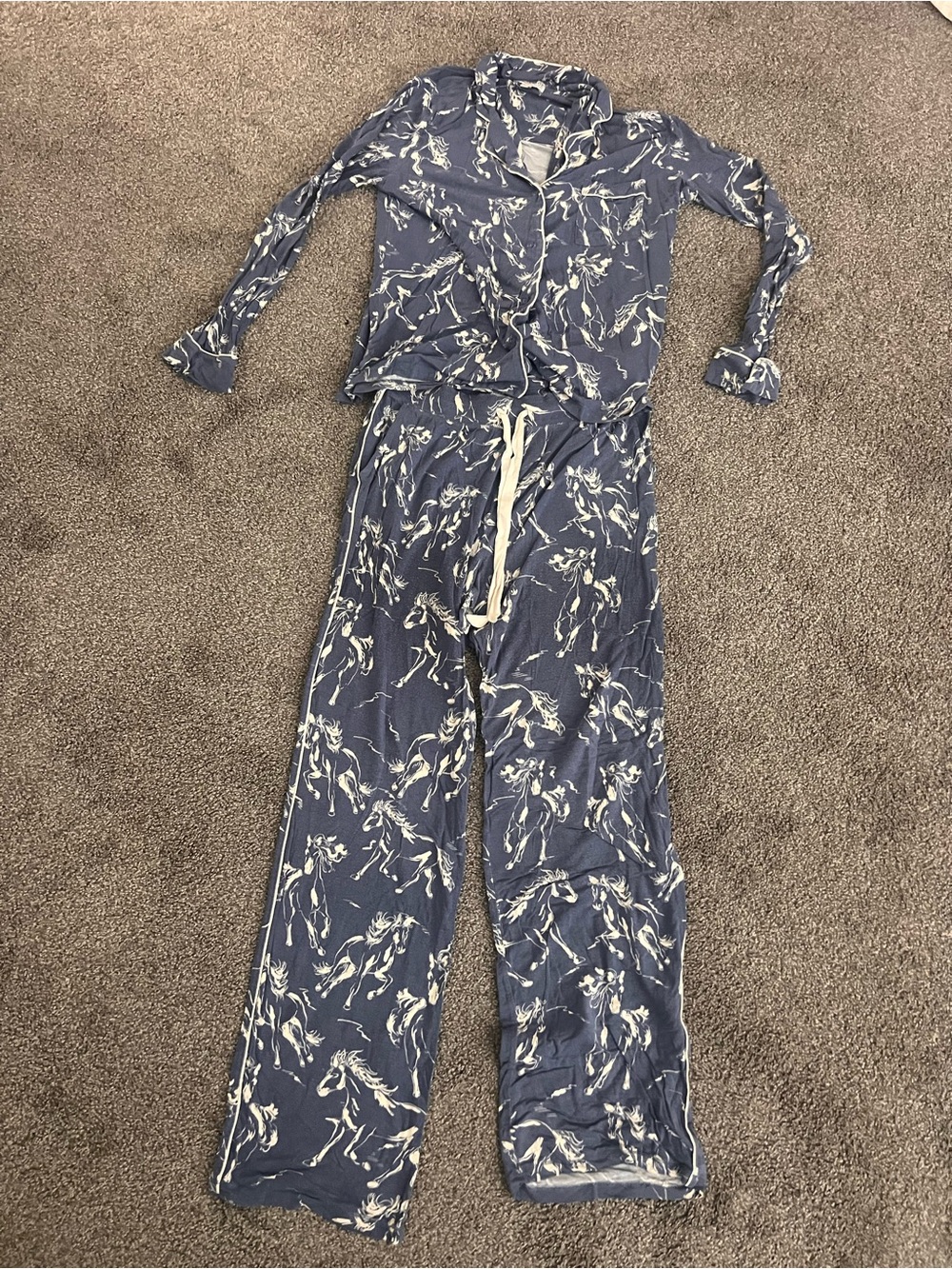 P.J. Salvage Navy Blue Floral-Print Pajama Set women size EUC
